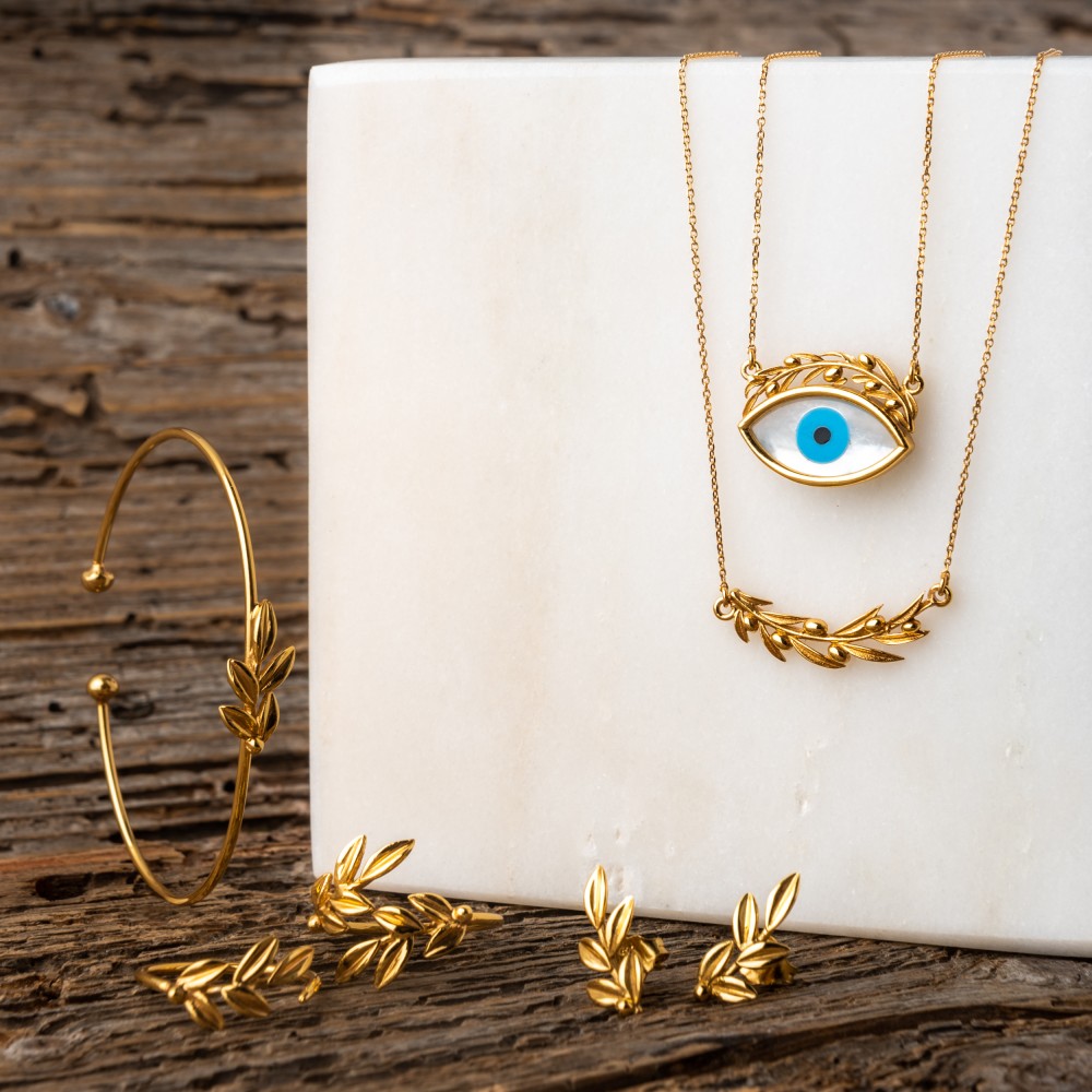 Eye Necklace with Olive Branch